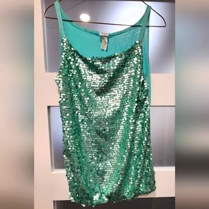 Sequin tank top blouse turquoise sea